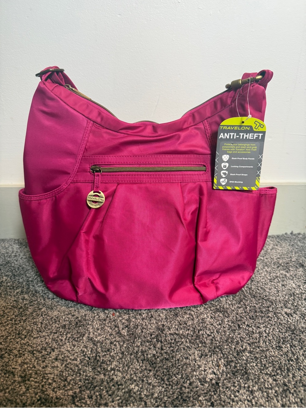 Travelon Anti-Theft Classic Crossbody Hobo Bag Pink Fuchsia NWT - Picture 4 of 9